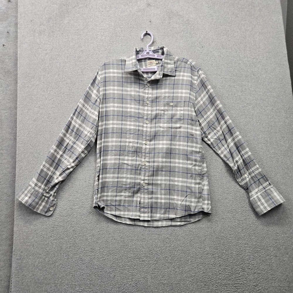 Faherty Men Button Up Shirt M Gray Plaid Flannel Supima Cotton Blend Long Sleeve
